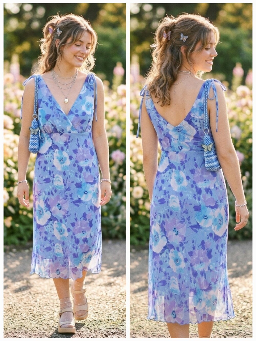 Fairweather XS Vintage Y2K Soft Romantic Fairycore Watercolor Floral Midi Dress